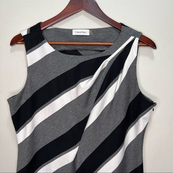 CALVIN Klein Grey  Striped Dress Size 14 - Picture 3 of 7